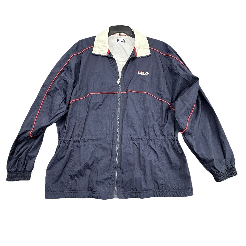 Vintage 90s Fila Blue White Red Full Zip-Up‎ Windbreaker Jacket Size Large